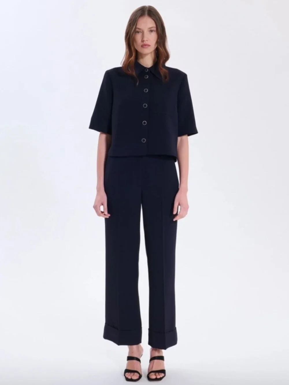 NWOT ZAPA Celina Short Sleeve Bolero Jacket Shirt in Navy Nocturne
